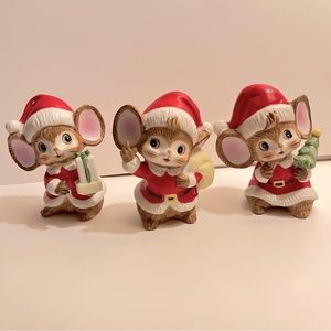 Vintage Homco Bisque Santa Mice set of 3